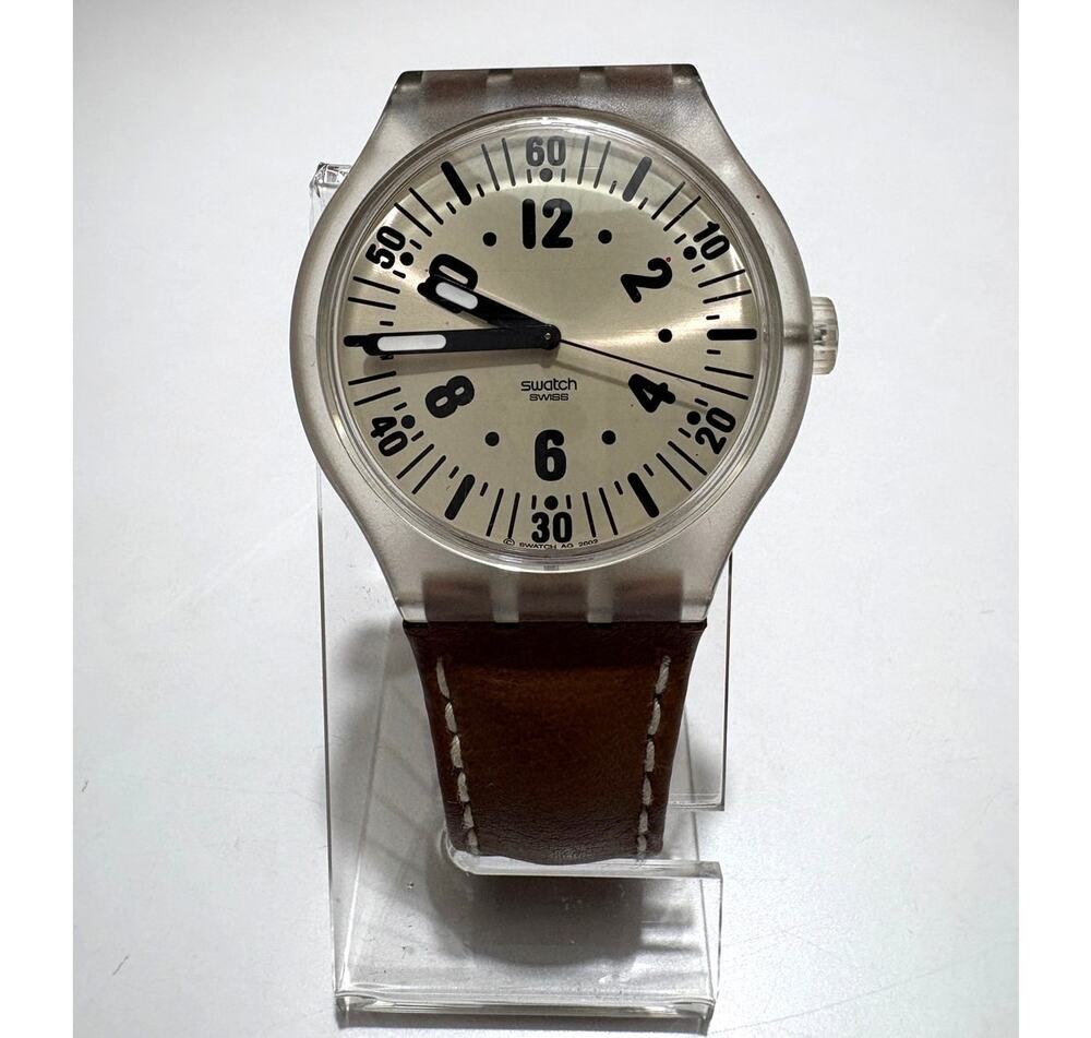 Ultra Rare Vintage 2002 Swatch Watch Khaki Brown Field Transparent Caseback 43mm